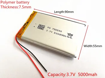 3,7 V 5000mAh Lítium-Polymérová LiPo Nabíjateľná Batéria buniek Pre Mp3 Power bank PSP, mobilný telefón PAD ziskové tablet PC 755590