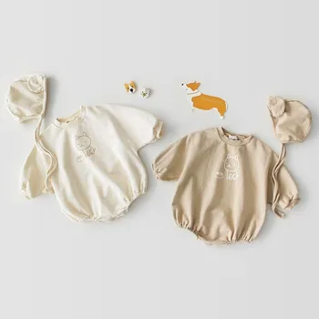 Móda Unisex Detské Oblečenie Set Dievčatá 3 6M Novorodenca Oblečenie v Zime Teplé Dlhý Rukáv Cartoon Potápačské Kombinézy S Caps Nastaviť 2019 Dieťa