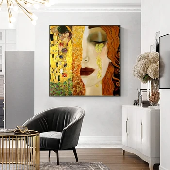 Gustav Klimt Kiss A Slzy Zlata Plátne, Obrazy Na Stenu, Umenie Plagáty A Vytlačí Klimt Známeho diela Obrázky Domov Stenu Decor