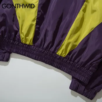 GONTHWID Vintage Farebný Blok Patchwork Windbreaker Bundy Mužov 2020 Hip Hop Bežné Streetwear Módy Úplné Zip Až Bunda Coats
