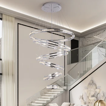 Nové Luxusné led luster osvetlenie pre veľké schodisko 6 krúžky moderné krištáľové lampy, obývacia izba, predsieň, chróm/zlato svietidlo