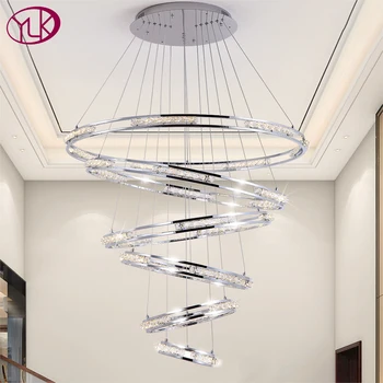 Nové Luxusné led luster osvetlenie pre veľké schodisko 6 krúžky moderné krištáľové lampy, obývacia izba, predsieň, chróm/zlato svietidlo