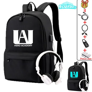 IMIDO Študentov Black Batohy Svetelný USB Nabíjanie Anime Školské Tašky Pre Dospievajúce Dievčatá Anti Theft Nepremokavá taška cez Rameno
