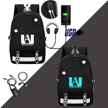IMIDO Študentov Black Batohy Svetelný USB Nabíjanie Anime Školské Tašky Pre Dospievajúce Dievčatá Anti Theft Nepremokavá taška cez Rameno