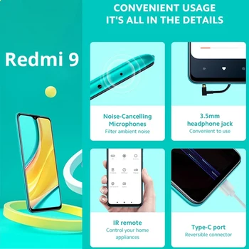 Globálne ROM Xiao Redmi 9 4 GB 64 GB Smartphone Heliograf G80 Octa-Core 13MP Quad Fotoaparát 6.53