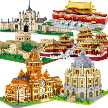 Diamond Architektúry Model Stavebné Bloky Taj Mahal Big Ben, Londýn, Paríž, Harvard University Micro Konštrukcia Hračky Geat Stenu