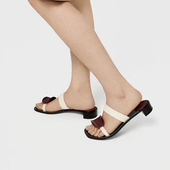 Ochrnutú dámske topánky ženy sandals2020 lete anglicko retro Farbou zodpovedajúce heelsandals dámske topánky žena papuče ženy
