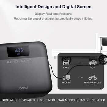 Xiao 70Mai Prenosné Smart Digital Tlaku v Pneumatikách Detekcie Elektrické Nafukovacím Čerpadlo na Bicykel, Motocykel, Auto, Futbal, Prevzdušňovanie