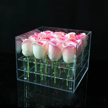 Materiál akryl make-up Organizátor Box Kozmetická taštička Ruže Kvet Box S Vekom make-up Organizátor Úložný Box na kvet
