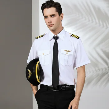 Medzinárodných Leteckých Kapitán jednotné pilot tričko muž inžinier Oblečenie noc obchod hairstylist Kostým osobnosti biele tričko
