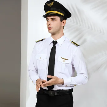 Medzinárodných Leteckých Kapitán jednotné pilot tričko muž inžinier Oblečenie noc obchod hairstylist Kostým osobnosti biele tričko