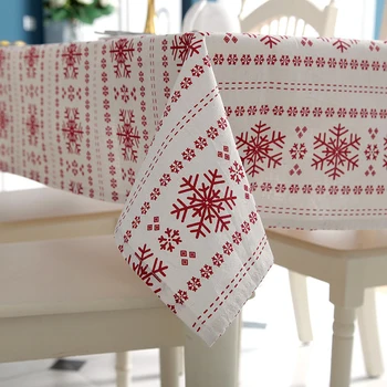 Bavlna Vianočný Večierok Obrus Obdĺžnik Malá Snehová Vločka Biela Polyester Jedálenský Stôl Kryt Pre Domáce Big Snow Dekoratívne