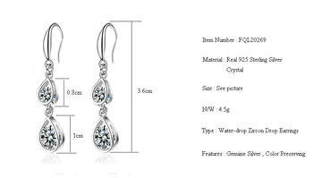 Fanqieliu 925 Sterling Silver Šperky Pre Ženy, Svadobné Šperky Dlho Visieť Náušnice Dvojité Crystal Drop Náušnice FQL20269