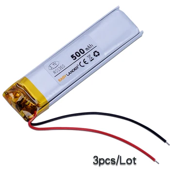 3ks/Veľa 801350 3,7 V 500mAh Nabíjateľná Li-Polymer Li ion Batéria Pre GPS, mp3 mp4 mp5 DVD, DVR PDA bluetooth SMART HODINKY 801349