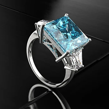 OEVAS 925 Sterling Silver 12*12 mm Sapphire Akvamarín Snubné Prstene Pre Ženy Šumivé Vysokým počtom atómov Uhlíka Diamant Jemné Šperky