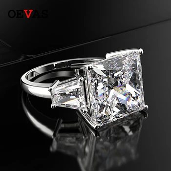 OEVAS 925 Sterling Silver 12*12 mm Sapphire Akvamarín Snubné Prstene Pre Ženy Šumivé Vysokým počtom atómov Uhlíka Diamant Jemné Šperky