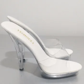 Horúce 13 cm sladké, jemné ženy krištáľovo priehľadné papuče, platforma strán sexy topánky, módne sandále