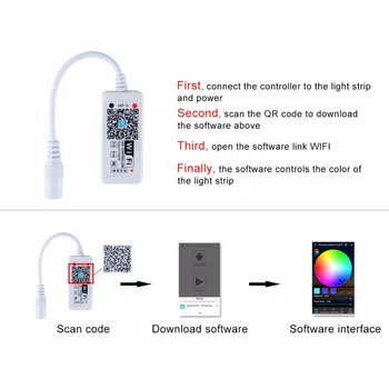 5V 12V 24V Mini Bluetooth, WiFi RGB Controller 5050 2835 RGBW LED Pásy Stmievač sa Vzťahujú na Smartphone Android iOS