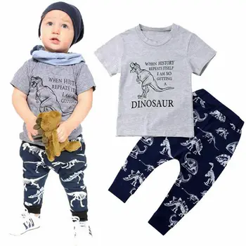 Dinosaurov Deti Baby Chlapci Krátky Rukáv Bavlna T-shirt Topy Dlhé Nohavice Nohavice 2 KS Oblečenia Príležitostné Letné Oblečenie Set