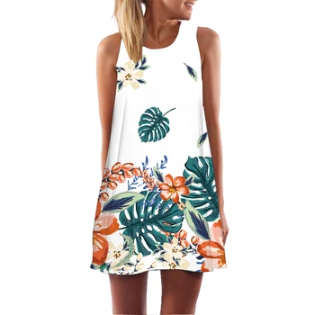 Ženy bez Rukávov Tank Šaty 2020 3D Vytlačené Vintage Boho Beach Party Sundress Príležitostné Voľné Šifón Letné Oblečenie Mini Vestidos