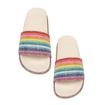 2020 ženy Rainbow Bling Papuče topánky žena Letné Beach Dámy Listov Bytov Topánky Domov Žien Papuče Outdoor Obuv Sandal