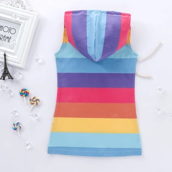 Pudcoco USPS Rýchle dodanie Sladké Deti Baby Girl Letné Šaty Tlač Rainbow Pruhované Šaty Vybavy Sunsuit 1-7Y