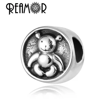REAMOR 316L Nerezovej Ocele Medveď Rodina Baby Bear Korálky Dištančné Kúzlo Európskej Style Korálky Pre DIY Náramok Šperky Zistenia