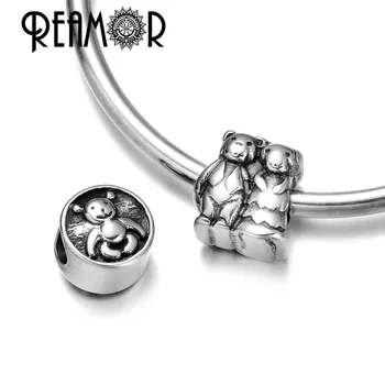 REAMOR 316L Nerezovej Ocele Medveď Rodina Baby Bear Korálky Dištančné Kúzlo Európskej Style Korálky Pre DIY Náramok Šperky Zistenia