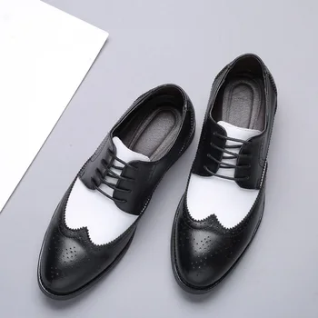 2020 Britský Štýl Mužov Trend Ukázal Prst Brogues Topánky Mužov, Svadobné Kožené Šaty, Topánky Čierne S Bielym Formálne Obuv Muži