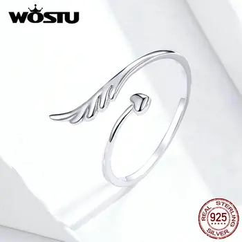WOSTU 925 Sterling Silver Anjel Krídla Srdce Krúžok Nastaviteľné Prstom Otvorte Prstene Pre Ženy Zapojenie Svadobné Šperky, Darčeky CQR567