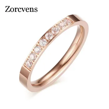 ZORCVENS Značky Luxus Rakúskej Crystal Nehrdzavejúcej Ocele Prst Večnosti Krúžok AAA Cubic Zirconia Krúžok Zlata-Farebná Šperky