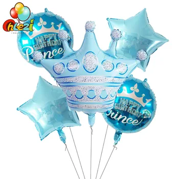 5 ks Modrá Ružové Veľké Koruny balóny 18-palcové Princ, Princezná Hélium balón Narodeniny, party dekorácie Deti hračky dieťa sprcha
