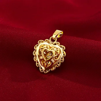 Móda 14K Zlata s Príveskom, 3D Tvare Srdca Zlatý Náhrdelník s Príveskom, Č Reťazca Duté Zlaté Šperky pre Ženy Výročie Svadby Darček