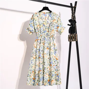 Bebovizi 15 Farby Leta Krátky Rukáv Šifón Ženy Midi Šaty Bežné tvaru A-line Kvetinové Šaty Šaty 2020 Módne kórejského