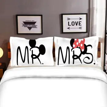 Disney Mickey Minnie Cartoon posteľná bielizeň Nastaviť Krásny Pár Twin Plný Kráľ jednoduché Dvojité Veľkosť Deti Perinu posteľná bielizeň chlapec dievča