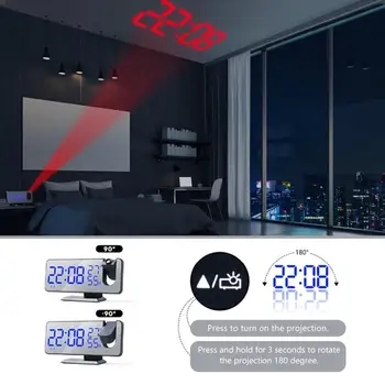 LED Digitálny Budík Ploche Hodiny Multifunkčné Rádio Projekčný Budík S Teplota Vlhkosť Zrkadlo Hodiny
