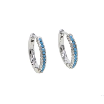 Jemná Biela CZ & Blue Turquoises Kolo Obvodové Náušnice 10 Mm Vnútorný Priemer Mini Roztomilý Náušnice Ženy, Svadby, Módne Šperky