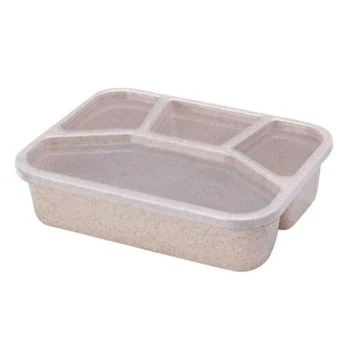 Pšeničnej Slamy Lunch Box Prenosný Štyri Ikony Piknik Jedlo Bento Box Pre Mikrovlnná Bolsa Termica Lancheira