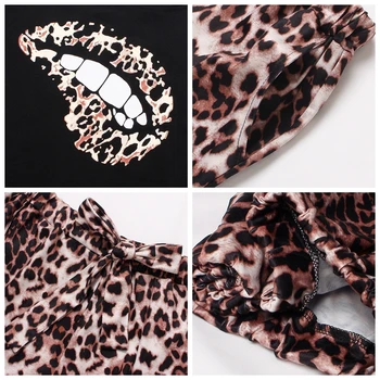 Leopard Tlač Top a Šortky Roztomilý Kreslený PJ Nastavenie Letné Pyžamo Ženy Bežné Sleepwear Odev Pajama Sady Lady Voľné oblečenie pre voľný čas