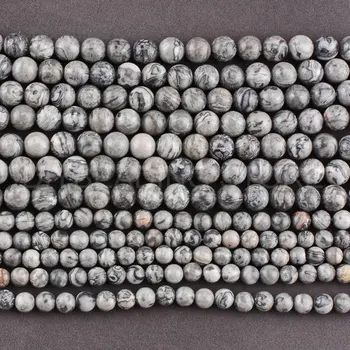 Prirodzeným Mapa Picasso Jaspis Čierny Sivý Kameň okolo 4 6 8 10 12 mm Skutočné Semi Precious Stone Korálky pre Šperky Uskutočňovanie Dodávok
