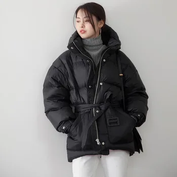 2020 black dámskej módy dole vetrovka zimná bunda jednoduché putá dizajn vetru teplé ženské vysokej kvality kabáty s pásom YRF75
