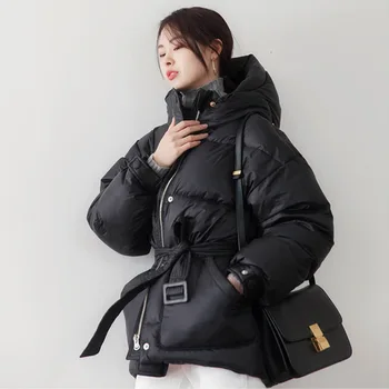 2020 black dámskej módy dole vetrovka zimná bunda jednoduché putá dizajn vetru teplé ženské vysokej kvality kabáty s pásom YRF75