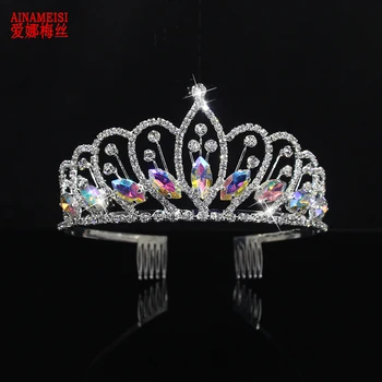 AINAMEISI Luxusné Crystal Svadobné Tiaras Princezná Korún Kráľovná Sprievod Prom Zlato Drahokamu Ženy, Svadobné Vlasy Príslušenstvo