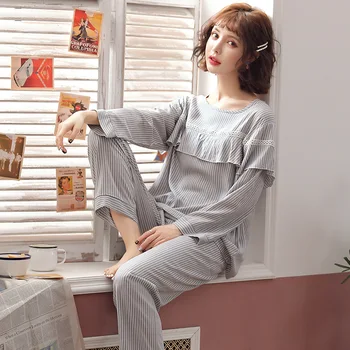 Jeseň Leto Ženy Pyžamo Sady Bavlna Sleepwear Dlhý Rukáv Pyžamá Oblečenie Pre Voľný Čas Pijama Dlhý Rukáv Odev Oblečenie Pre Voľný Čas