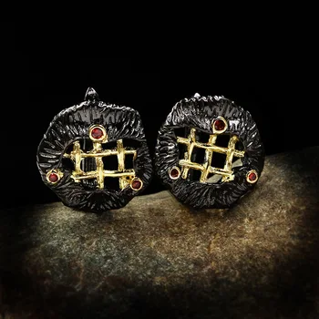 Unikátne čierne zlato geometrické duté náušnice ruby kríž line náušnice strana strana šperky, náušnice dámske vysoké šperky náušnice