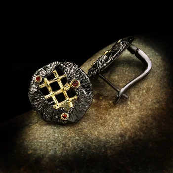 Unikátne čierne zlato geometrické duté náušnice ruby kríž line náušnice strana strana šperky, náušnice dámske vysoké šperky náušnice