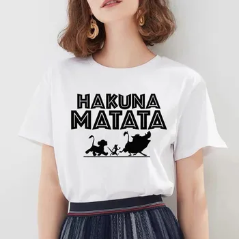 HAKUNA MATATA cartoon Vytlačené T Košele Ženy Tees Príležitostné O-Krku Krátky Rukáv Harajuku v Pohode T-shirt Žena Topy