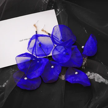 4 farieb šifón ručné kvet tvar drop elegantné náušnice dovolenku strany perličiek dlhý strapec visieť náušnice pre ženy