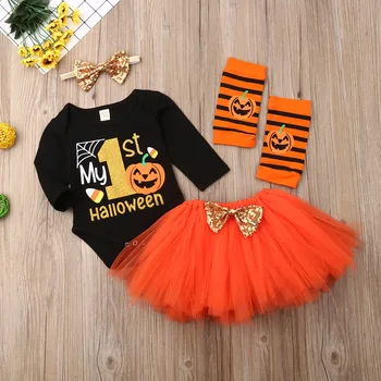 4Pcs Cute Halloween Novorodenca Dievčatá Oblečenie Oblečenie Princezná Romper Tutu Sukne hlavový most Leg Warmers Dieťa Dieťa'sSet