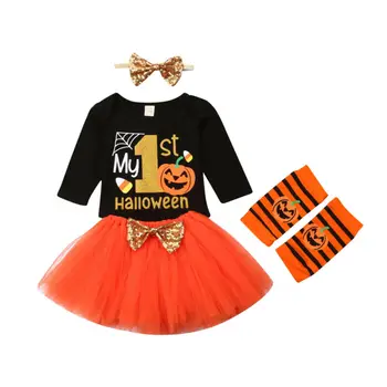 4Pcs Cute Halloween Novorodenca Dievčatá Oblečenie Oblečenie Princezná Romper Tutu Sukne hlavový most Leg Warmers Dieťa Dieťa'sSet